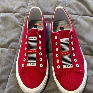 Brand New Tommy Hilfiger Women’s Red Slip-On Canvas Sneakers